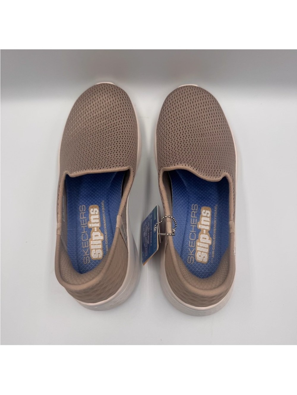 Skechers Mesh Slip-On Sneakers in Taupe with Blue Insole Size 7